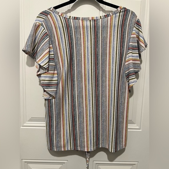 Cure Striped Flutter Sleeve Tie Front Blouse Sz Medium Beautiful Colors & Style! - Picture 9 of 12
